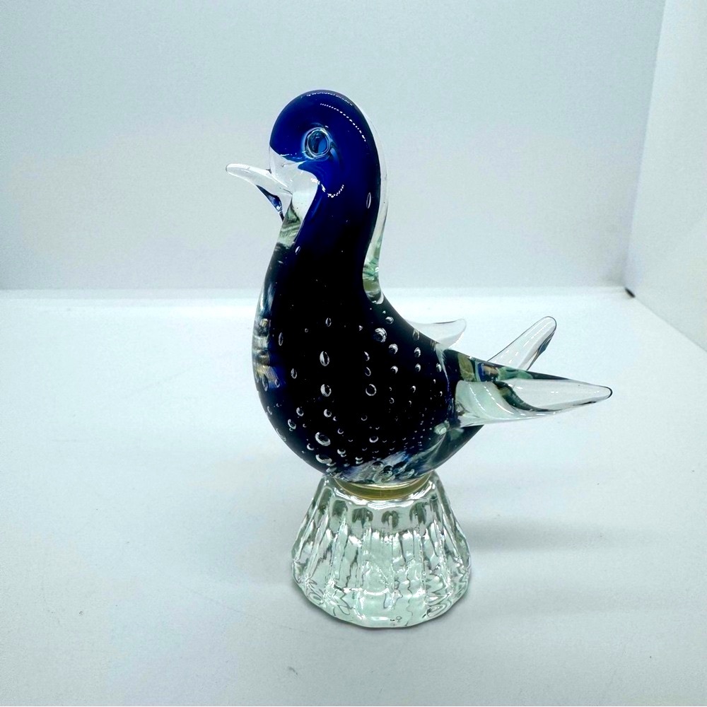 Murano Blue and White Glass Bird Decor Accent